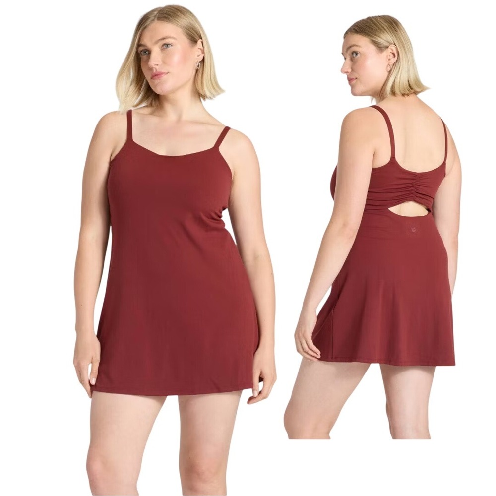 All in Motion Women's‎ Burgundy Knit Ruched Cutout Back Active Dress Size XXL